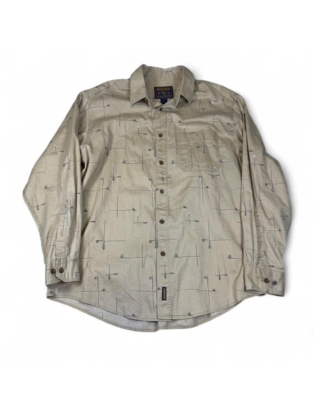 Vintage Woolrich Button Up Shirt Mens XL Tan Cotton Workwear